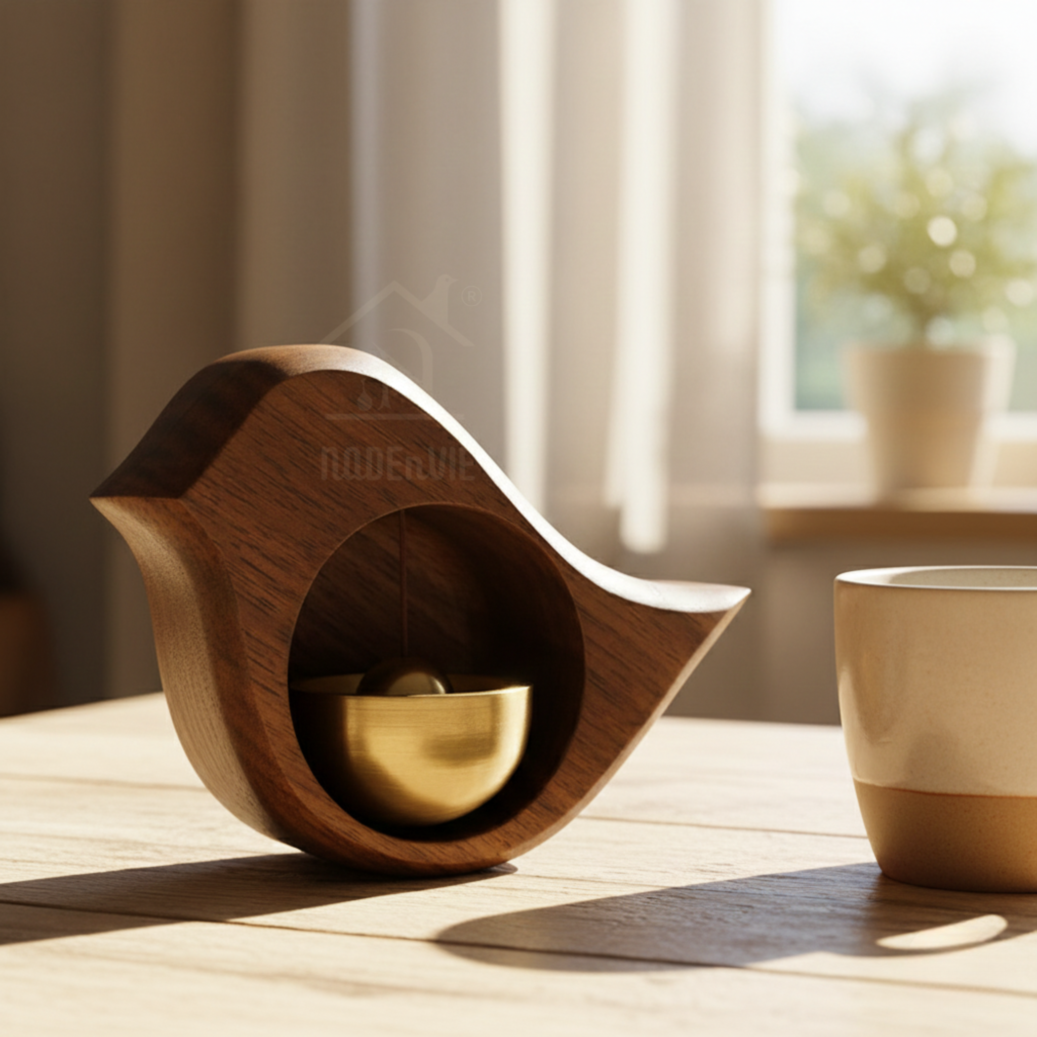 Handmade Wood Doorbell Bird Bell Pendant – Elegant Entrance Chime with Relaxing Sound