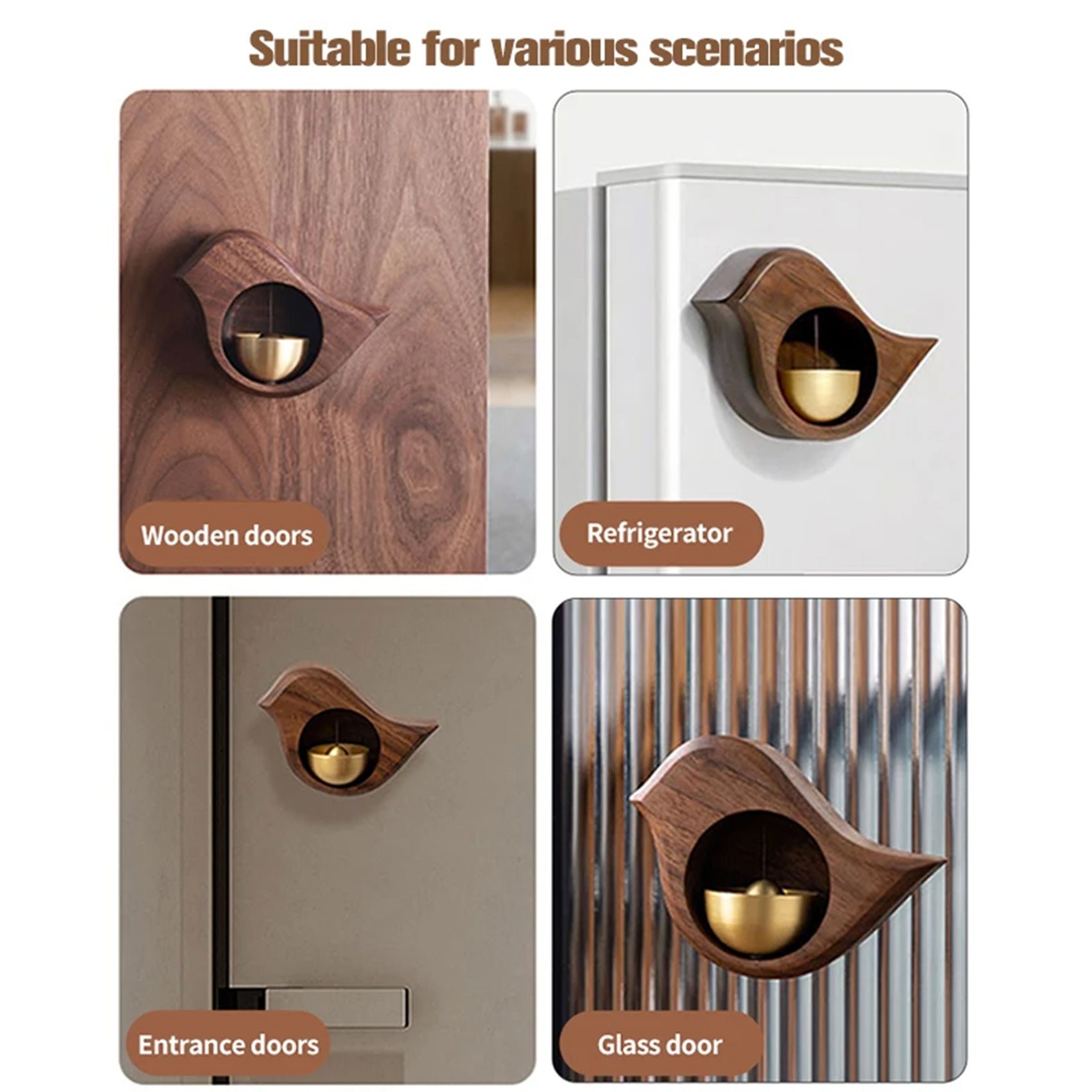 Handmade Wood Doorbell Bird Bell Pendant – Elegant Entrance Chime with Relaxing Sound