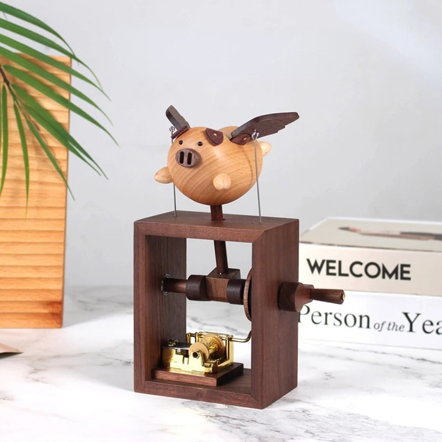 Handcrafted Wooden Flying Pig Music Box