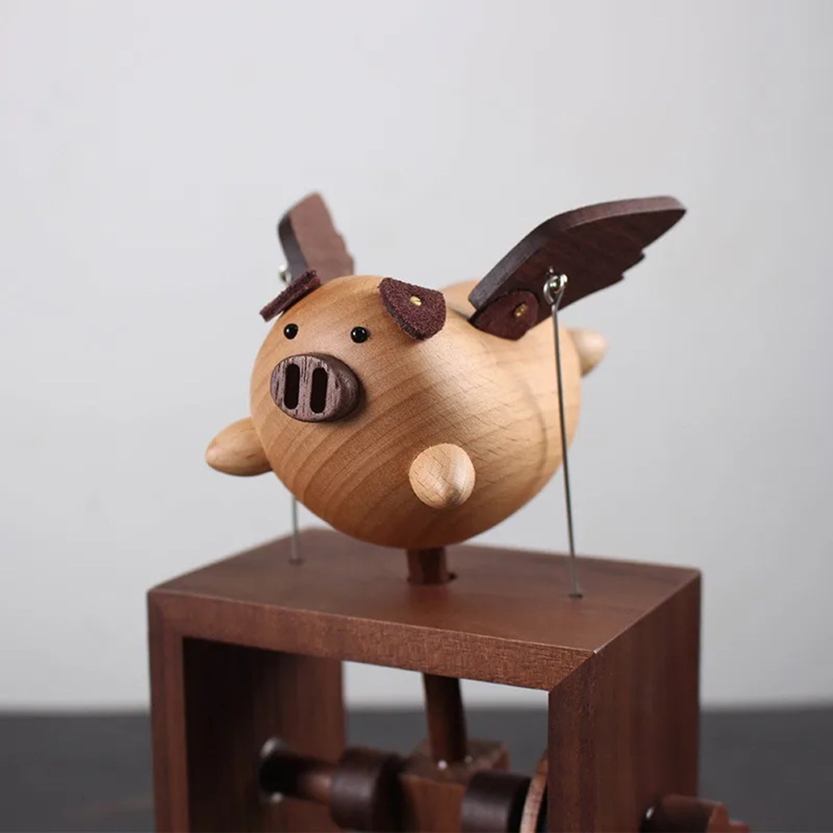Handcrafted Wooden Flying Pig Music Box