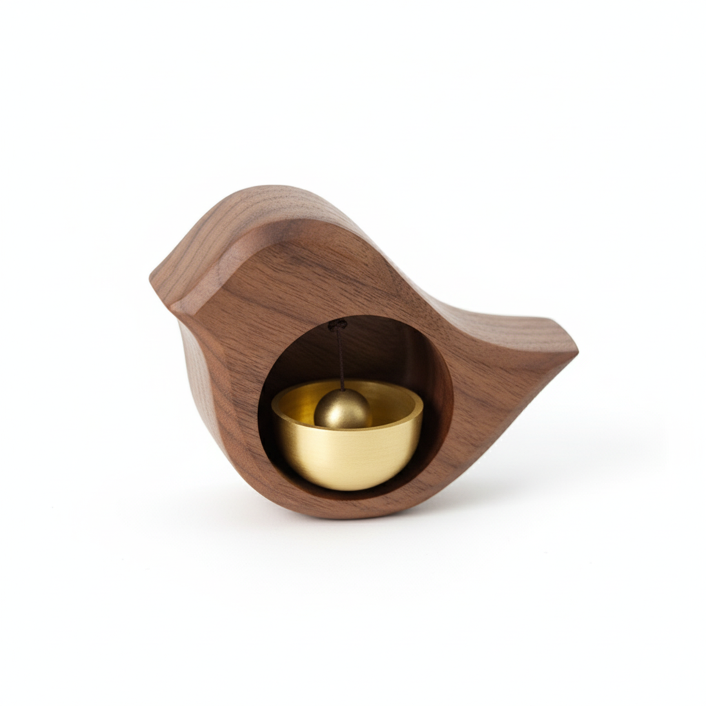 Handmade Wood Doorbell Bird Bell Pendant – Elegant Entrance Chime with Relaxing Sound