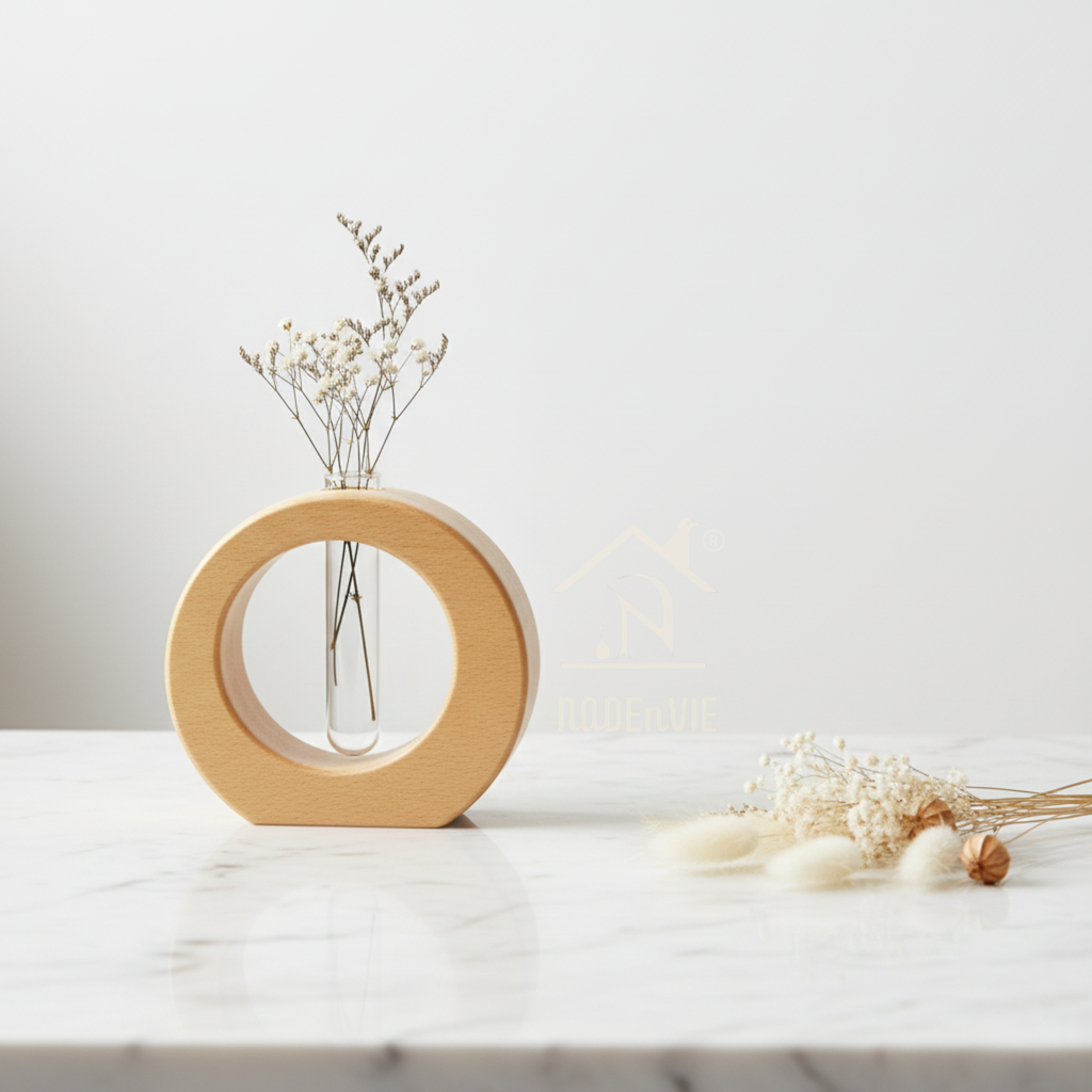 Beech Wooden Hydroponic Vase with Glass Tube – Minimalist Propagation Station