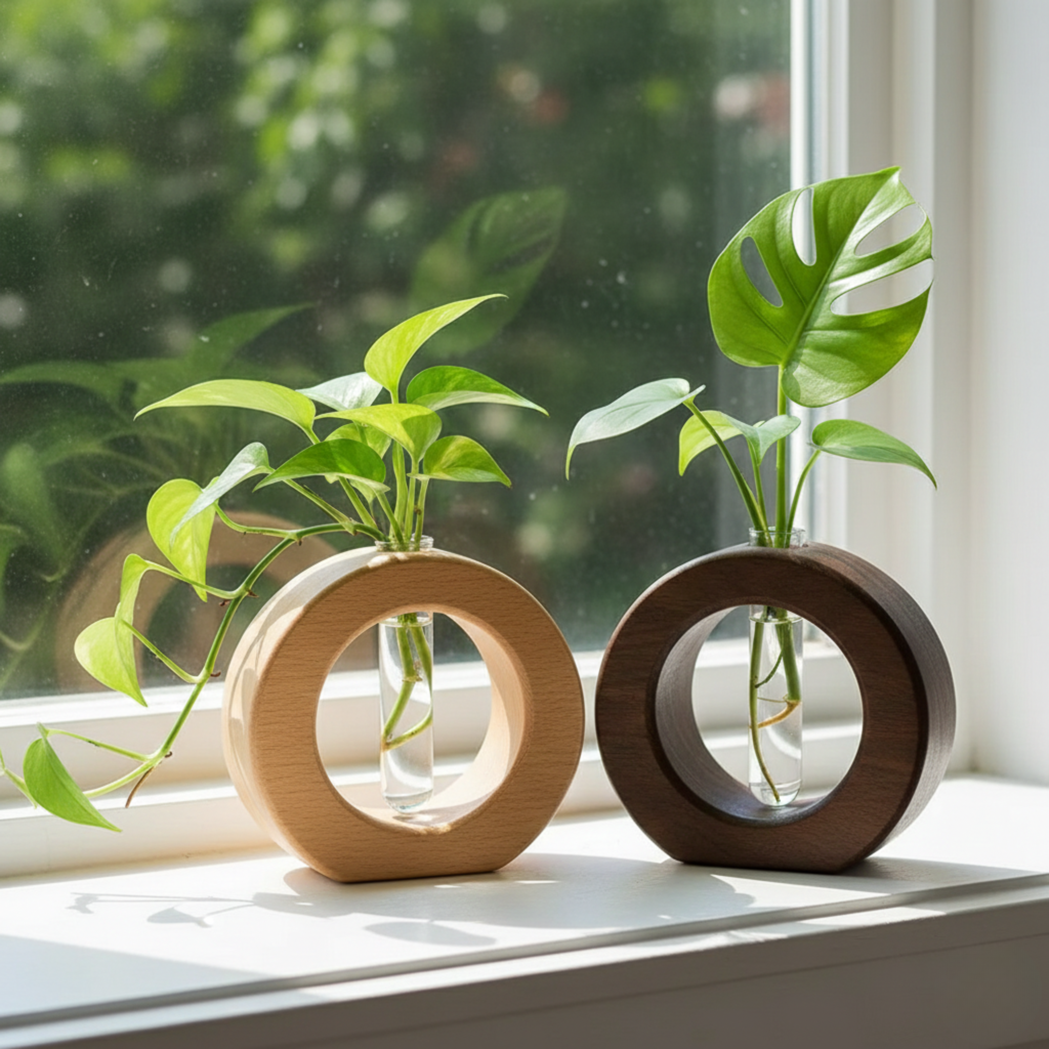 Beech Wooden Hydroponic Vase with Glass Tube – Minimalist Propagation Station