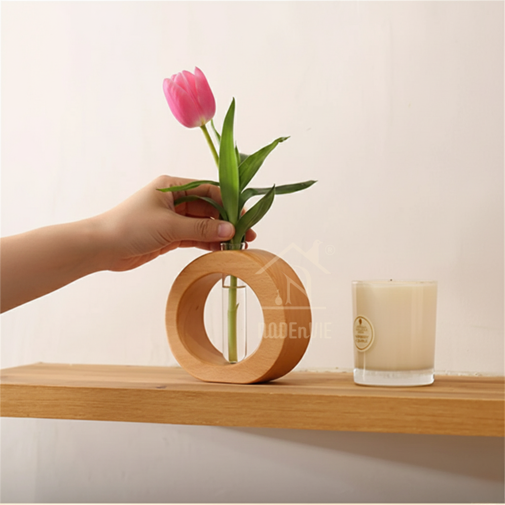 Beech Wooden Hydroponic Vase with Glass Tube – Minimalist Propagation Station
