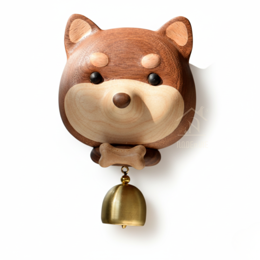 Shiba Dog Wooden Doorbell – Handmade Wooden &amp; Brass Entry Chime