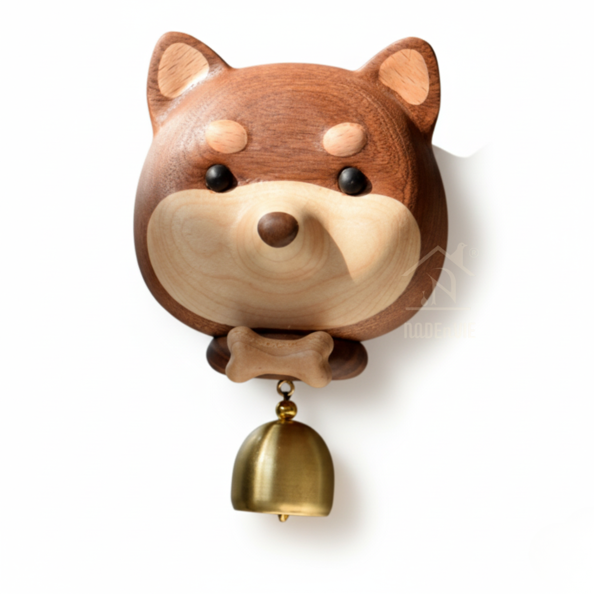 Shiba Dog Wooden Doorbell – Handmade Wooden &amp; Brass Entry Chime