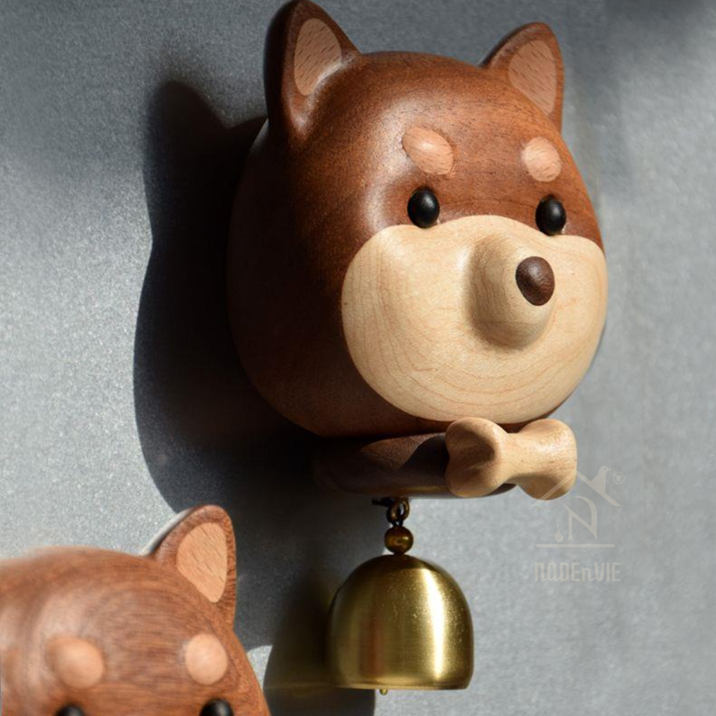 Shiba Dog Wooden Doorbell – Handmade Wooden &amp; Brass Entry Chime