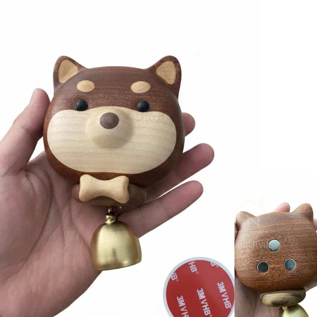 Shiba Dog Wooden Doorbell – Handmade Wooden &amp; Brass Entry Chime