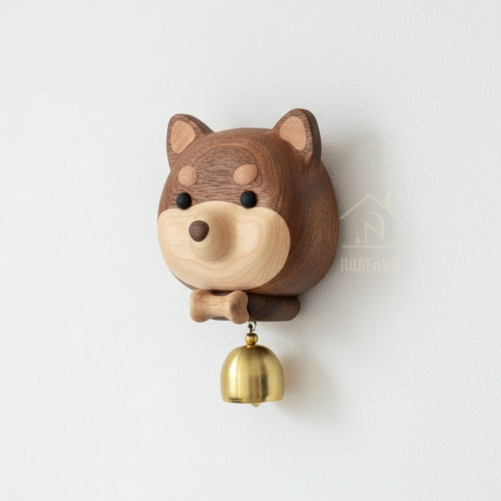 Shiba Dog Wooden Doorbell – Handmade Wooden &amp; Brass Entry Chime