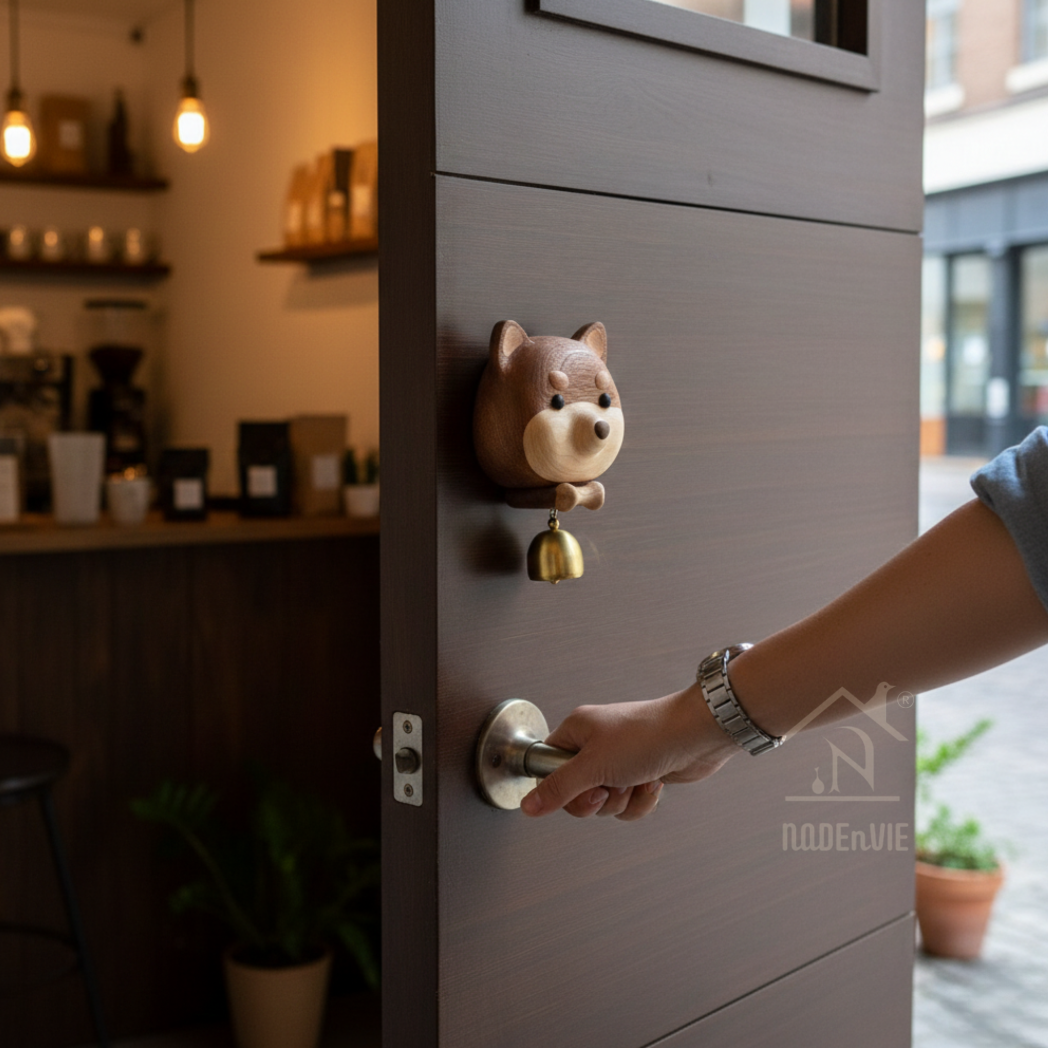 Shiba Dog Wooden Doorbell – Handmade Wooden &amp; Brass Entry Chime