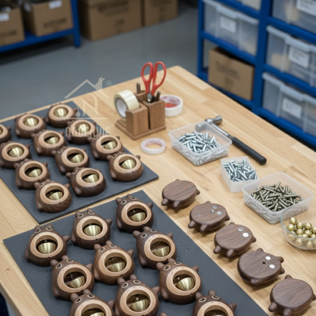 CARTOON WOODEN DOORBELL - SHOPKEEPER BELL FOR DOOR OPENING