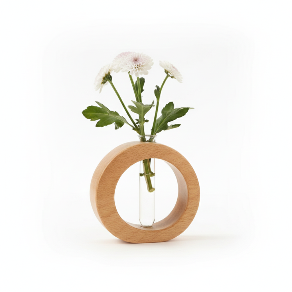 Beech Wooden Hydroponic Vase with Glass Tube – Minimalist Propagation Station